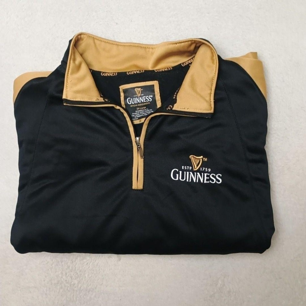 Guinness Pullover Mens 2XL Black 1/4 Zip Lightweight Fleece Embroidered Golf